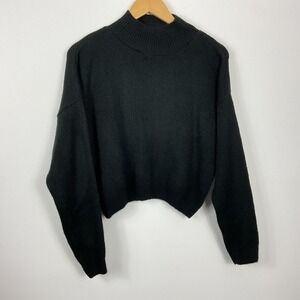 Nasty Gal Collection Black Mock Neck Cropped Knit Sweater Women's Size L
